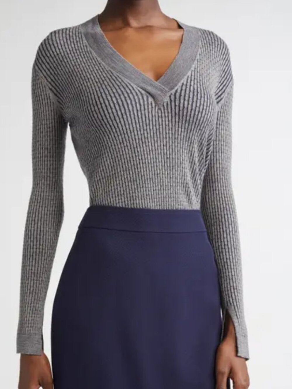 St John Vanis Fine Gauge Cable Stitch V-Neck Sweater